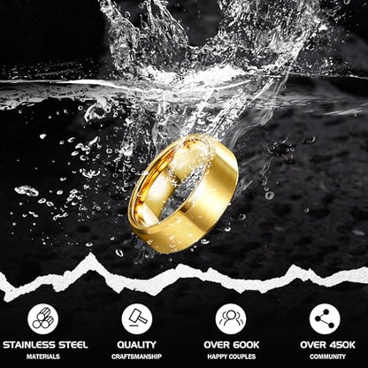 Jstyle 3Pcs Stainless Steel Rings for Mens Wedding Bands Ring Size 6-14 | 8MM Width Band Silver Gold Black Wedding Engagement Promise Ring Jewelry Gift Comfort Fit for Him