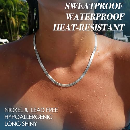 WomenGifts 14K Gold Silver Plated Herringbone Necklace for Women, Dainty Snake Chain Choker, Trendy Simple Long Layered Jewelry Non Tarnish, 3/4/5/8mm,14,16,18,20,22,24,26 Inch Thin & Chunky Options - color: Silver, style: 5mm-16inch