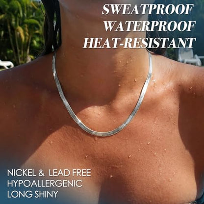 WomenGifts 14K Gold Silver Plated Herringbone Necklace for Women, Dainty Snake Chain Choker, Trendy Simple Long Layered Jewelry Non Tarnish, 3/4/5/8mm,14,16,18,20,22,24,26 Inch Thin & Chunky Options - color: Silver, style: 5mm-18inch