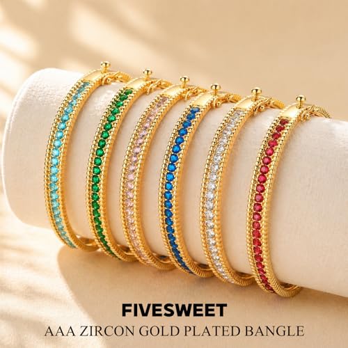 AAA Cubic Zirconia Gold Bangle Bracelet for Women | 18K Gold Plated Fully Paved With Sparkling Cubic Zirconia, Minimalist Luxury Unique Statement Jewelry, Anti-Oxidation - color: Pink