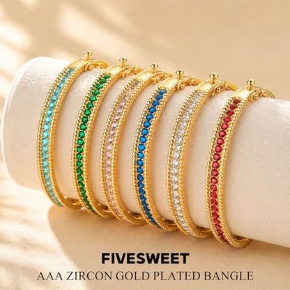 AAA Cubic Zirconia Gold Bangle Bracelet for Women | 18K Gold Plated Fully Paved With Sparkling Cubic Zirconia, Minimalist Luxury Unique Statement Jewelry, Anti-Oxidation - color: Pink