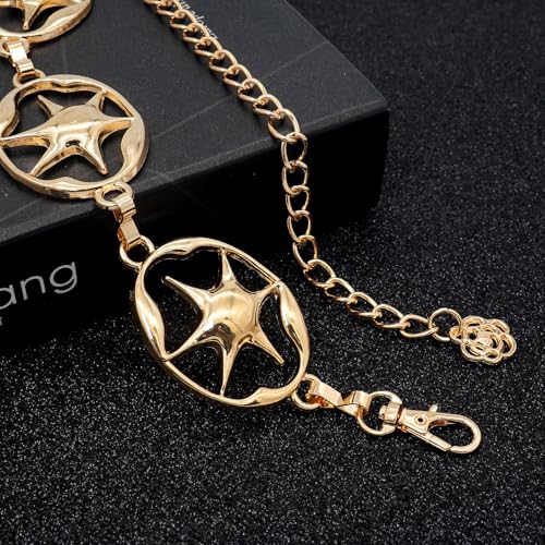 LIMHOO Women's Metal Waist Chain Belts Gold Silver Link Belt for Dresses - color: Star Gold, size: M: Length 120cm/47.2in