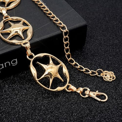 LIMHOO Women's Metal Waist Chain Belts Gold Silver Link Belt for Dresses - color: Star Gold, size: S: Length 105cm/41.3in