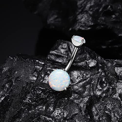 VOJO G23 Titanium Belly Button Rings Cubic Zircon Opal Hypoallergenic Threaded 14G Diamond Navel Body Piercing Jewelry Birthstone for Women - color: Claw White Opal