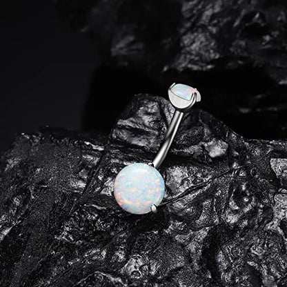 VOJO G23 Titanium Belly Button Rings Cubic Zircon Opal Hypoallergenic Threaded 14G Diamond Navel Body Piercing Jewelry Birthstone for Women - color: Claw White Opal