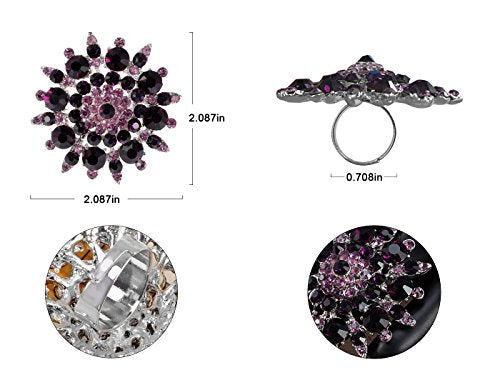 Alilang Adustable Silver Blue Purple Iridescent Crystal Rhinestones Snowflake Flower Floral Ring - color: Purple