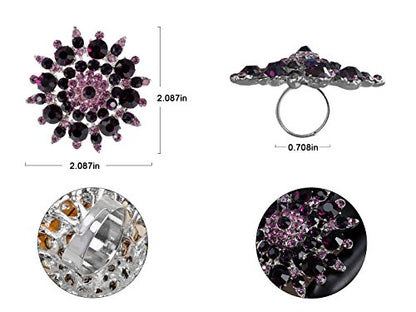 Alilang Adustable Silver Blue Purple Iridescent Crystal Rhinestones Snowflake Flower Floral Ring - color: Purple