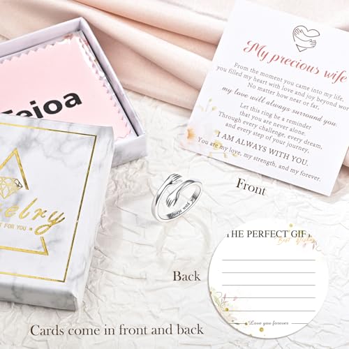 Sterling Silver Hug Ring for Women Teen Girls Adjustable Love Promise Ring Inspirational Open Rings Mothers Day Birthday Gift for Daughter Granddaughter Mom Wife Best Friend - color: Silver / Wife Gift (Always with you)
