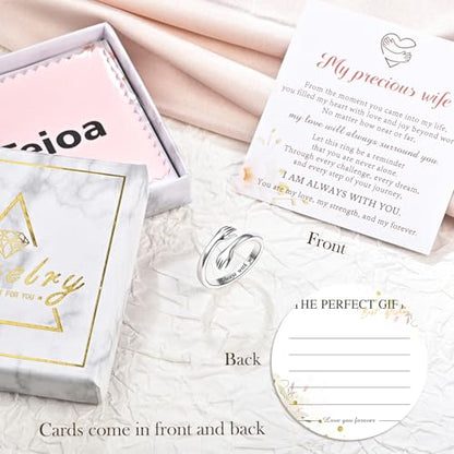 Sterling Silver Hug Ring for Women Teen Girls Adjustable Love Promise Ring Inspirational Open Rings Mothers Day Birthday Gift for Daughter Granddaughter Mom Wife Best Friend - color: Silver / Wife Gift (Always with you)