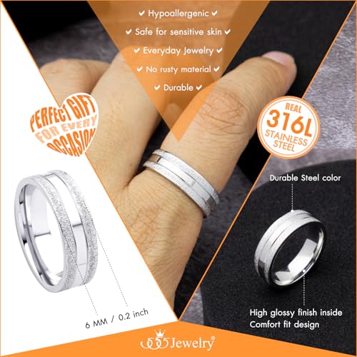 555Jewelry 4mm Sandblast Stainless Steel CZ Wedding Band Ring for Women & Men - color: Silver Style 8