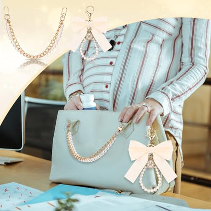 Sureio 5 Pcs Bag Extender Chain Pearl Purse Chain Ribbon Bow Keychain Extender Bag Strap Purse Charms Accessories for Handbag - color: Gold and White