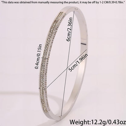 Silver Plated Stainless Steel Bangle Bracelet for Women Triple Row Cuff | Three Row Rhinestone Oval Jewelry with Clear Sparkling Crystals; Secure Adjustable Hinged Clasp Stacking Statement Gift
