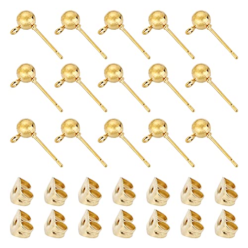 150Pcs Ball Post Earring Studs for Jewelry Making,Earring Studs Ball Post Earrings with Loop with 200Pcs Butterfly Earrings Back Replacements for DIY Jewelry Making Findings(KC Gold) - color: KC Gold