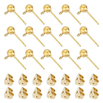 150Pcs Ball Post Earring Studs for Jewelry Making,Earring Studs Ball Post Earrings with Loop with 200Pcs Butterfly Earrings Back Replacements for DIY Jewelry Making Findings(KC Gold) - color: KC Gold