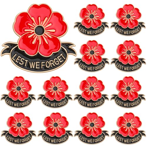 SANNIX 15Pcs Poppy Flower Brooch Pins, Memorial Day Lapel Pin Lest We Forget Enamel Veterans Day Badge - style: Poppy Flower Pin