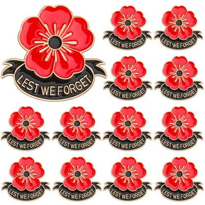 SANNIX 15Pcs Poppy Flower Brooch Pins, Memorial Day Lapel Pin Lest We Forget Enamel Veterans Day Badge - style: Poppy Flower Pin