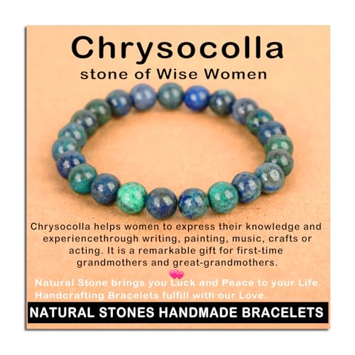 AD Beads Handmade Gemstone Stretch Elastic Bracelet Crystal Healing Reiki Nature's Beauty and Spiritual Essence Unisex (8mm, Chrysocolla (Wise Women)) - color: Chrysocolla (Wise Women), size: 8mm
