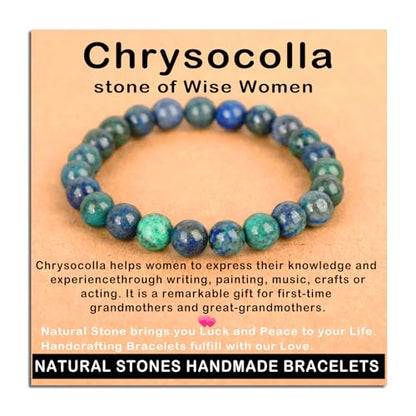 AD Beads Handmade Gemstone Stretch Elastic Bracelet Crystal Healing Reiki Nature's Beauty and Spiritual Essence Unisex (8mm, Chrysocolla (Wise Women)) - color: Chrysocolla (Wise Women), size: 8mm