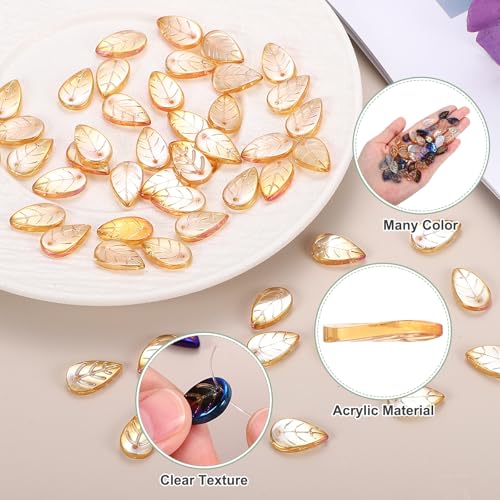PATIKIL Leaf Beads, 50Pcs Crystal Translucent Czech Glass Beads for DIY Jewelry Making Bracelets Necklace, Gold Rose Red - color: Gold Rose Red