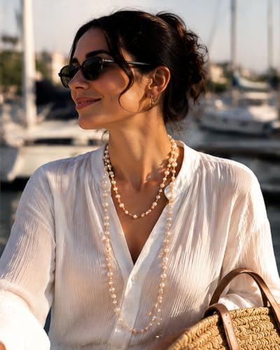 Chunky Long Layered Pearl Chain Necklaces for Women | Elegant Statement Pearl Choker,Chunky Bead, Wedding Bridal 1920s Christmas Costume Accessories, Summer Jewelry Gifts