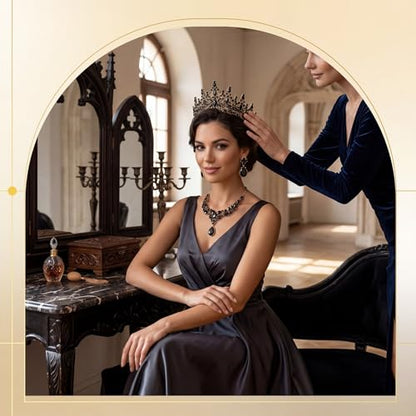 Tondiamo Bridal Jewelry Accessories Set Wedding Crystal Tiaras Crown Teardrop Necklace Earrings Satin Gloves for Women Queen Princess Birthday Prom Pageant Wedding Party - color: Black