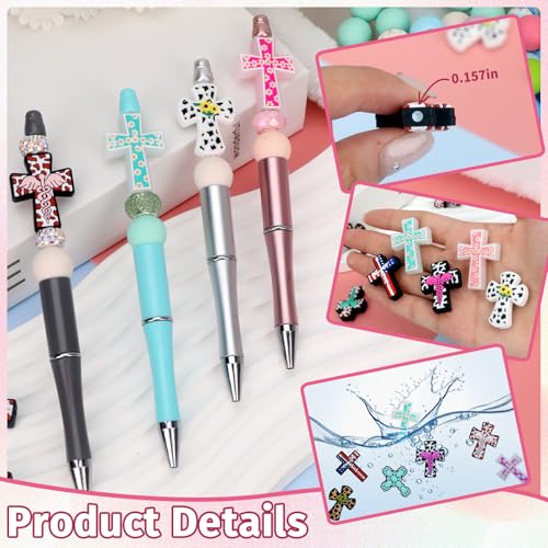 12pcs Cross Silicone Focal Beads for Pens | Focal Beads for Keychain Making,Pens,Bracelet,Necklace Crafts,Bulk Silicone Beads for DIY（Cross） - color: Cross