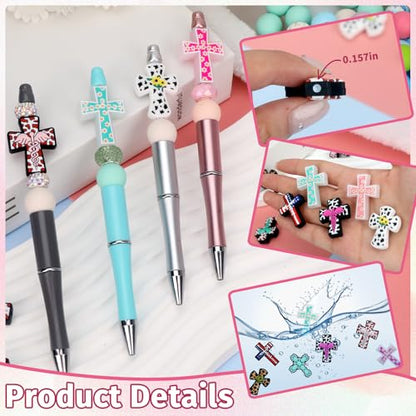 12pcs Cross Silicone Focal Beads for Pens | Focal Beads for Keychain Making,Pens,Bracelet,Necklace Crafts,Bulk Silicone Beads for DIY（Cross） - color: Cross