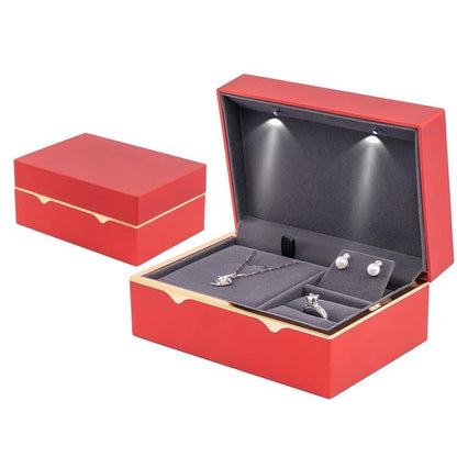 LED Jewelry Box – Storage Box for Bracelets, Rings & Necklaces – Jewelry Box with Light and Velvet Lining – Elegant Gift Box for Weddings, Birthdays, Valentine's Day, Christmas (Red) - color: Red