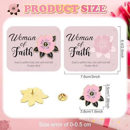 Sayglossy 30 Sets Woman of Faith Pins on Card Religious Flower Cross Pins with Cards Bulk Woman of Faith Christian Church Gifts Religious Lapel Brooches for Mother Day Birthday Gifts - style: Woman of Faith