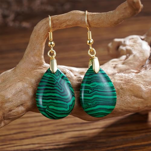 Boho Multiple Style Natural Stone Earrings for Women Unique Healing Gemstone Energy Hypoallergenic Lightweight Dangle Drop Earrings Multiple Styles Earrings Jewelry for Birthday Party Gift - style: Malachite Waterdrop