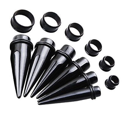 TOPBRIGHT 24PCS UV Acrylic Tapers and Surgical Steel Plugs Ear Gauges Kit Eyelets Stretching Set 00G-20mm - color: Black