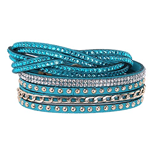 Long tiantian Leather Wrap Bracelets for Women Boho Multi Layered Bracelets Western Jewelry Hot Pink Accessories Birthday Gifts - color: 2287 peacockblue