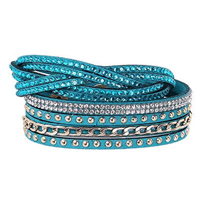 Long tiantian Leather Wrap Bracelets for Women Boho Multi Layered Bracelets Western Jewelry Hot Pink Accessories Birthday Gifts - color: 2287 peacockblue