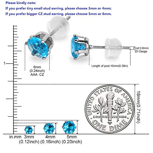 12 Pairs Stainless Steel CZ Stud Earrings for Women, Brilliant Cut Round Cubic Zirconia Stud Earrings, Birthstone Stud Earrings Set - size: 6MM