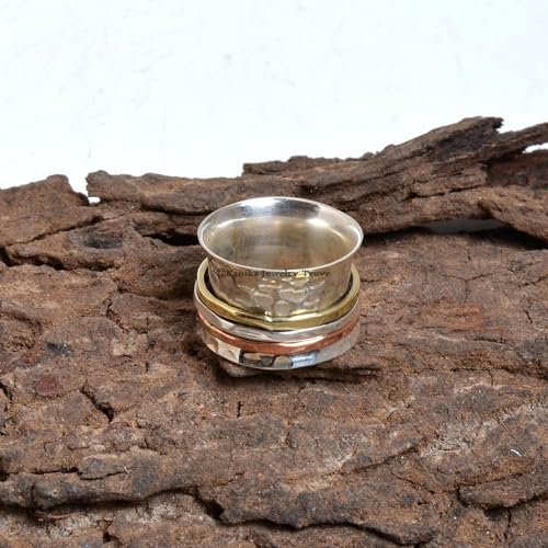 Kanika Jewelry Trove Plain Hammered Spinner Band Rings, Anxiety Ring, 925 Sterling Silver Spinner Band Rings for Women, Gift Ring for Size 7