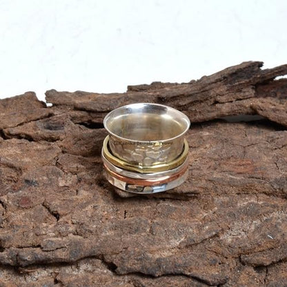 Kanika Jewelry Trove Plain Hammered Spinner Band Rings, Anxiety Ring, 925 Sterling Silver Spinner Band Rings for Women, Gift Ring for Size 7