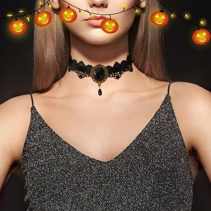 CSIYANJRY99 Gothic Choker Necklace for Women Halloween Red Crystal Vampire Choker Steampunk Lace Choker Witch Costume Accessories - style: Goth