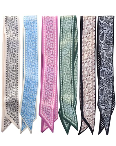 ZXZH 6 Pack Fashion Scarves for Women, Versatile Boho Head Scarf | Satin Scarf for Hair, Neck, Wrist, and Purse Accessories - color: Classic Paisley