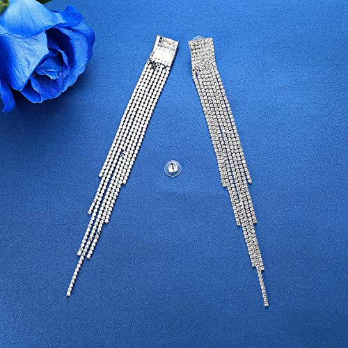 Silver Rhinestone Crystal Bridal Chandelier Long Tassels Dangle Earrings for Wedding - color: A-1