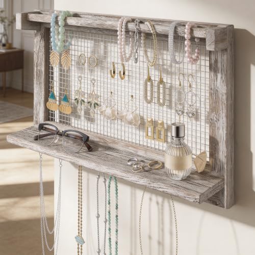 Jerry & Maggie Wall Mounted Jewelry Organizer, Wooden Necklace Holder Hanger with Hooks, Wall Jewelry Organizer Wall Mount for Necklace Display (1 Pack) - color: 1 Pack