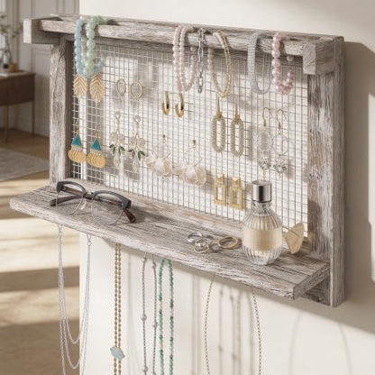 Jerry & Maggie Wall Mounted Jewelry Organizer, Wooden Necklace Holder Hanger with Hooks, Wall Jewelry Organizer Wall Mount for Necklace Display (1 Pack) - color: 1 Pack