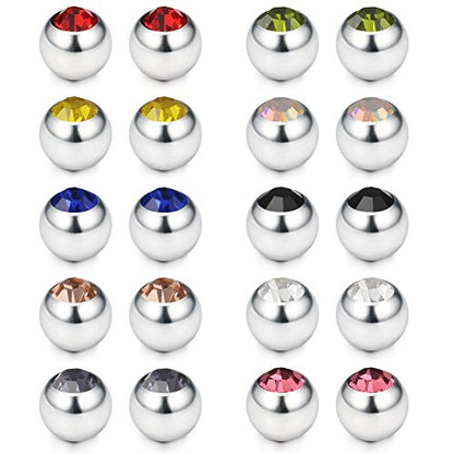 60-80PCS 316L Surgical Steel Replacement Balls Body Jewelry Piercing Barbell Parts 16G 14G Women Men - color: 20pcs 14G 5mm -- Jeweled CZ