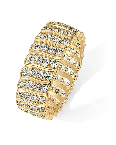 PAVOI 14K Gold Plated Chunky Ring | Cubic Zirconia Stackable Rings | Chunky Wide Band for Women - color: Yellow Gold