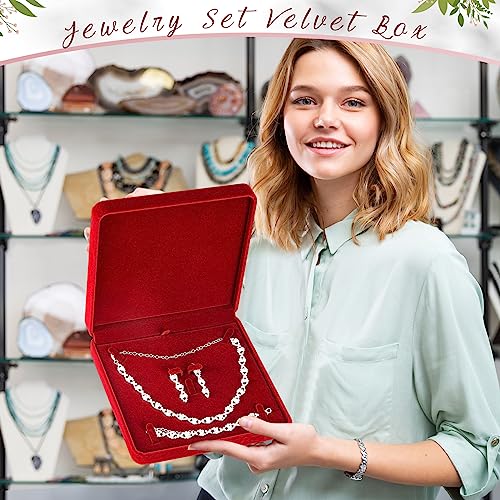 6 Pcs Velvet Jewelry Set Box Jewelry Display Case Earring Ring Bracelet Necklace Gift Box Pearl Necklace Storage Case for Mother's Day Wedding Travel Anniversary(Wine Red) - color: Wine Red