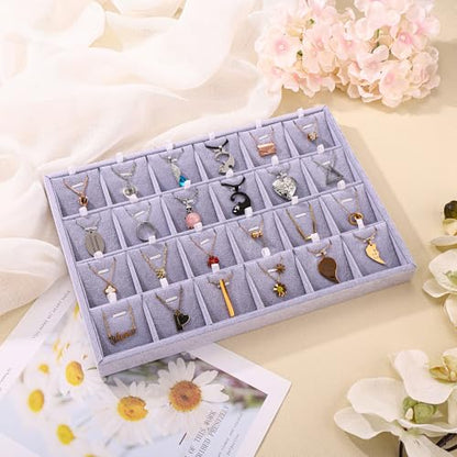 24 Grid Jewelry Tray Velvet Jewelry Display Tray with Removable Dividers | Jewelry Organizer Stackable Trays for Earrings Necklaces Bracelet Rings Display Showcase - Grey - color: Grey
