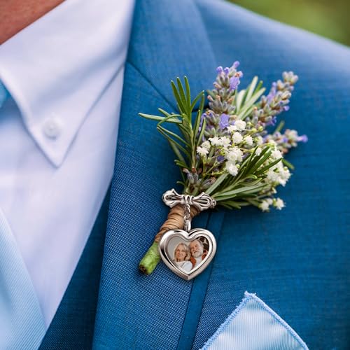 Personalized Photo Wedding Bouquet Charm, Double Sided Round Glass Photo Locket Pendant Pin Brooch, Handmade Memorial Picture Frame Bridal Shower Gift For Bride & Groom - color: Heart - Gold