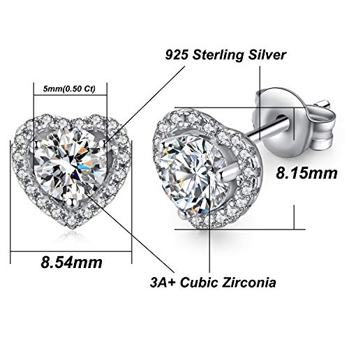 925 Sterling Silver Bezel Stud Earrings for Women Hypoallergenic Cubic Zirconia Stud Earrings for Unisex - style: 1-Heart Studs