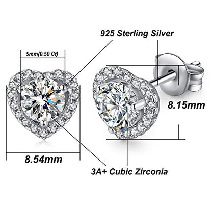 925 Sterling Silver Bezel Stud Earrings for Women Hypoallergenic Cubic Zirconia Stud Earrings for Unisex - style: 1-Heart Studs