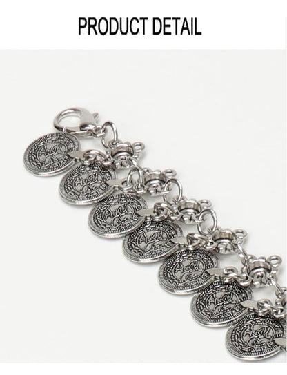 Women Western Concho Chain Belt - Fashion Gold Metal Waist Cowgirl Belt for Dresses Jeans - color: Silver-1