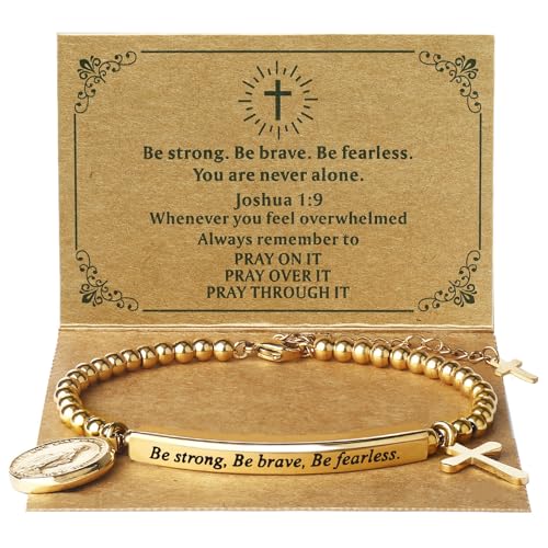 DS Inspirational Bracelet for Women Christian Engraved Bibler Verse Cross Butterfly Daisies Charm Bracelet, Exquisite Stainless Steel Jewelry Daughter Best Friend Bestie - style: Be strong,Be brave,Be fearless.You are never alone-Gold